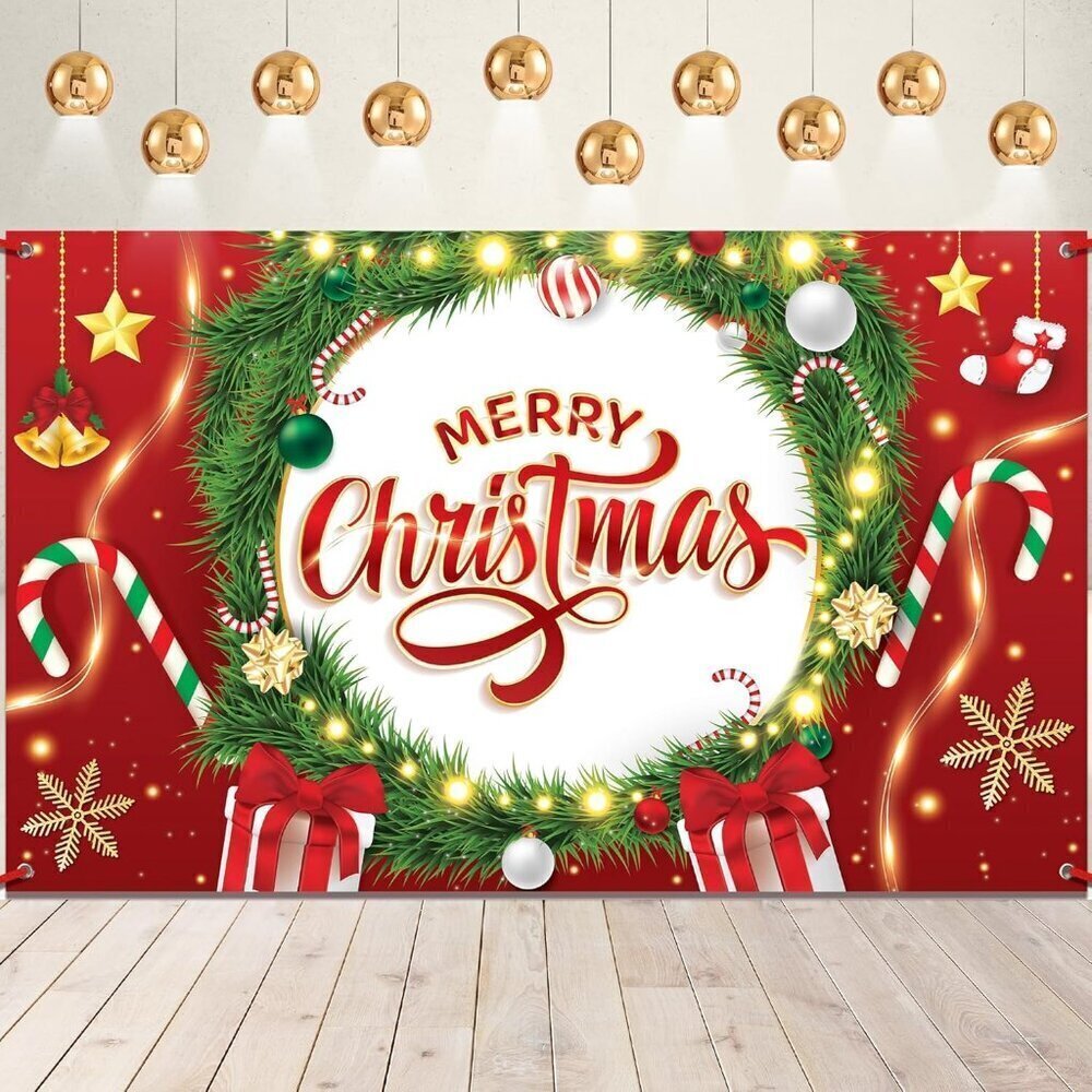 XtraLarge, Merry Christmas Banner - 72x44 Inch | Red Merry Backdrop for Christma